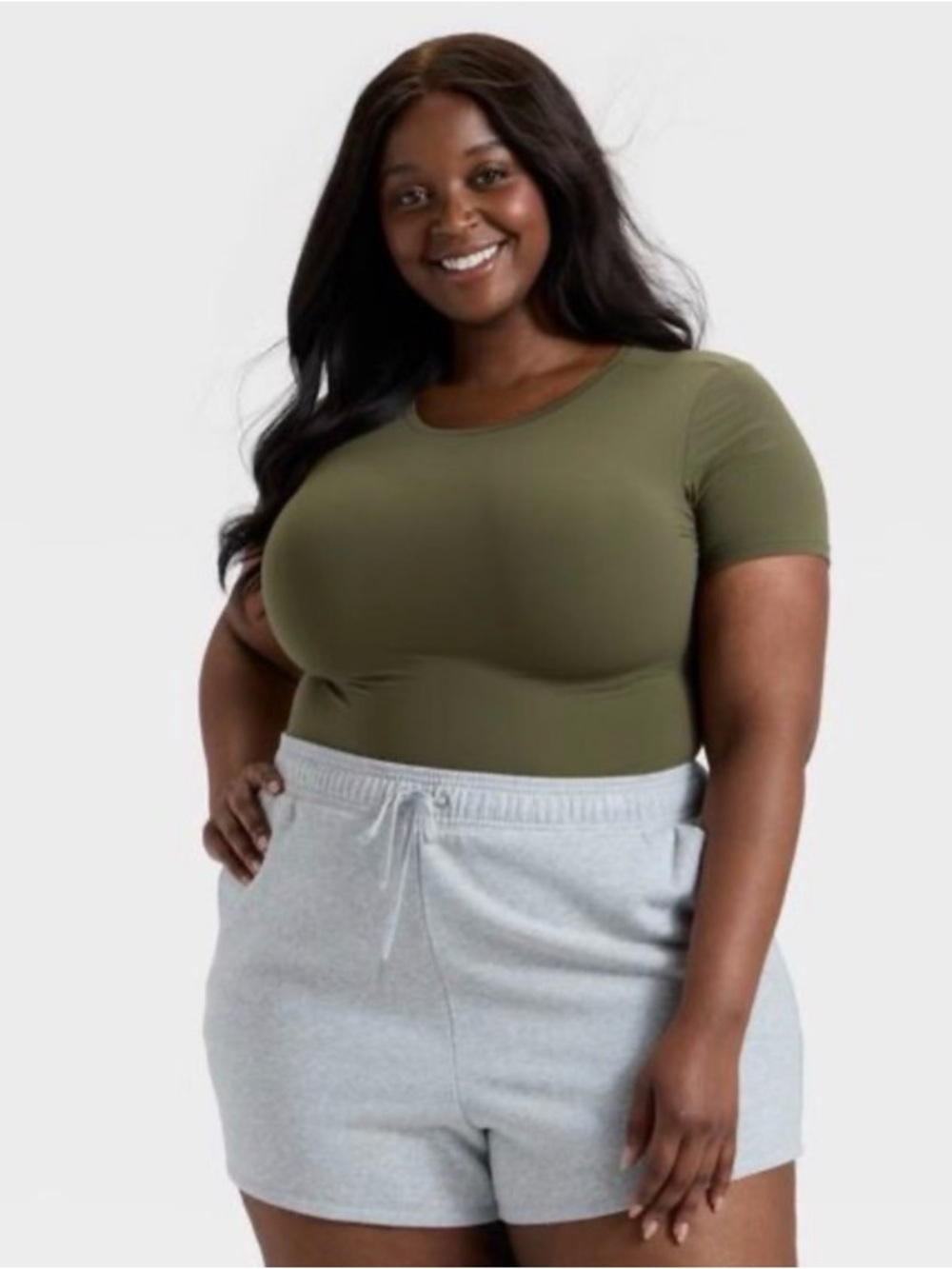 💼 Auden Olive Short-Sleeve Fitted Bodysuit